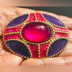 Vintage Red and Purple Brooch with Gold Detailing
